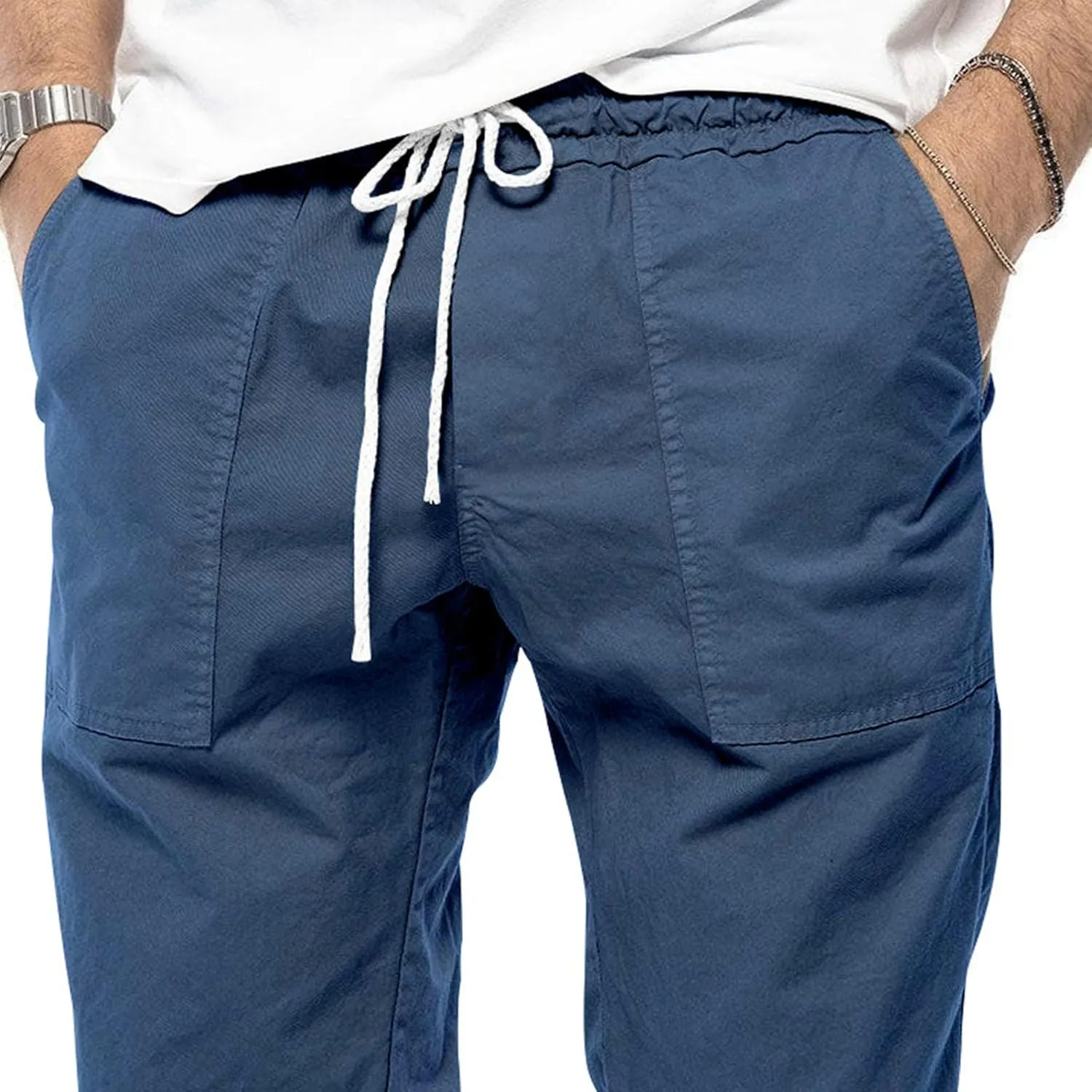 Men's Stylish Elastic Waist Joggers Pants Comfort Drawstring Chino Trousers Hiking Casual Solid Outdoor Pants