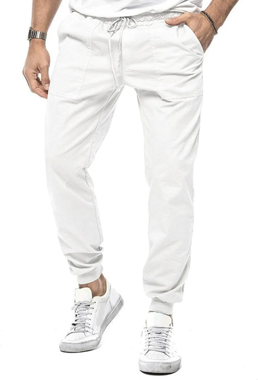 Men's Stylish Elastic Waist Joggers Pants Comfort Drawstring Chino Trousers Hiking Casual Solid Outdoor Pants