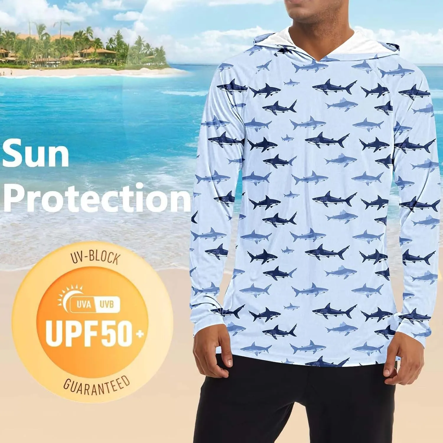 Men's Sun Protection Hoodie Shirt UPF 50  Long Sleeve Rash Guard Outdoor Fishing Lightweight Camo Quick Dry UV Shirts