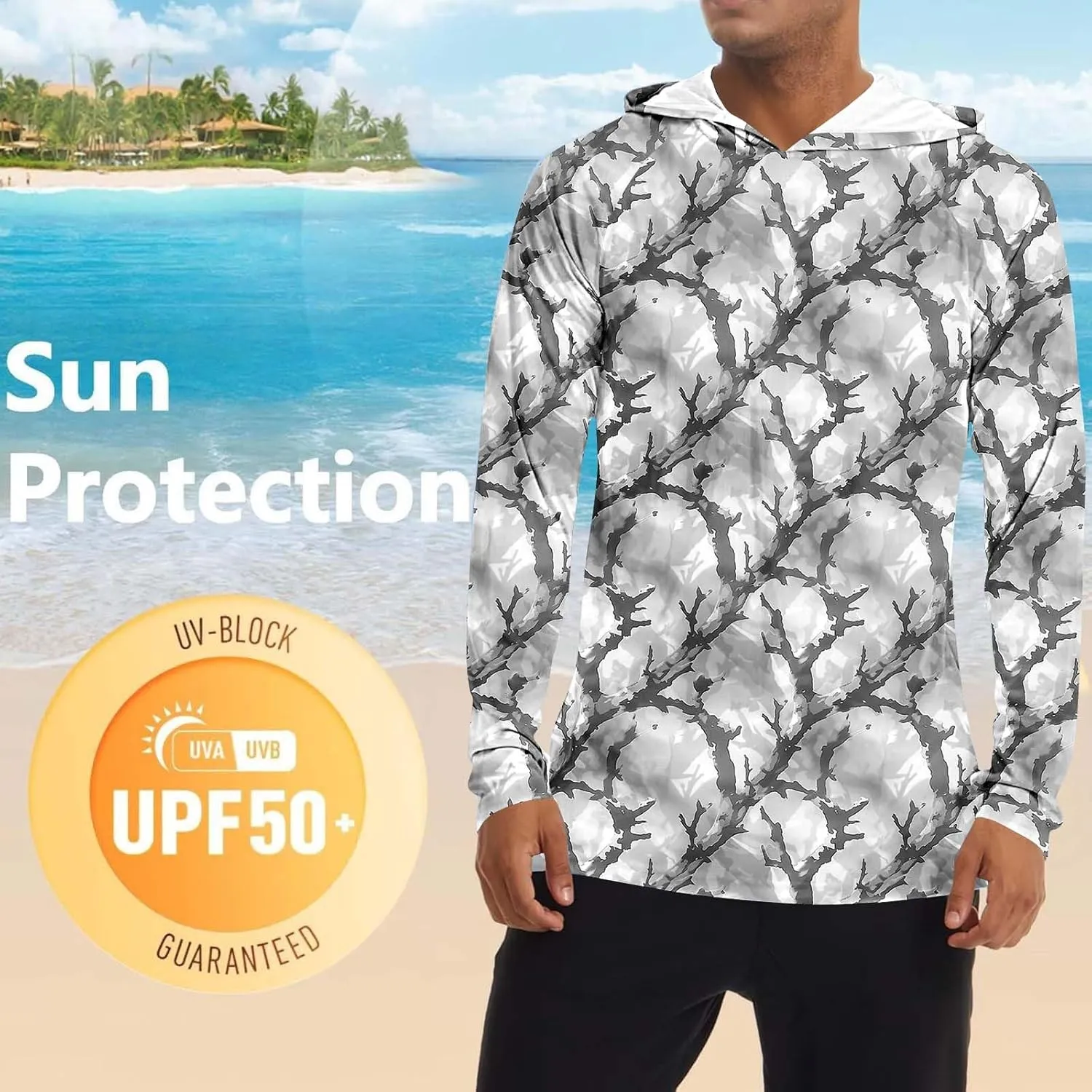 Men's Sun Protection Hoodie Shirt UPF 50  Long Sleeve Rash Guard Outdoor Fishing Lightweight Camo Quick Dry UV Shirts