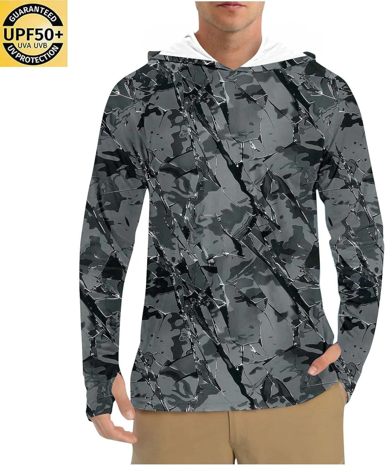 Men's Sun Protection Hoodie Shirt UPF 50  Long Sleeve Rash Guard Outdoor Fishing Lightweight Camo Quick Dry UV Shirts