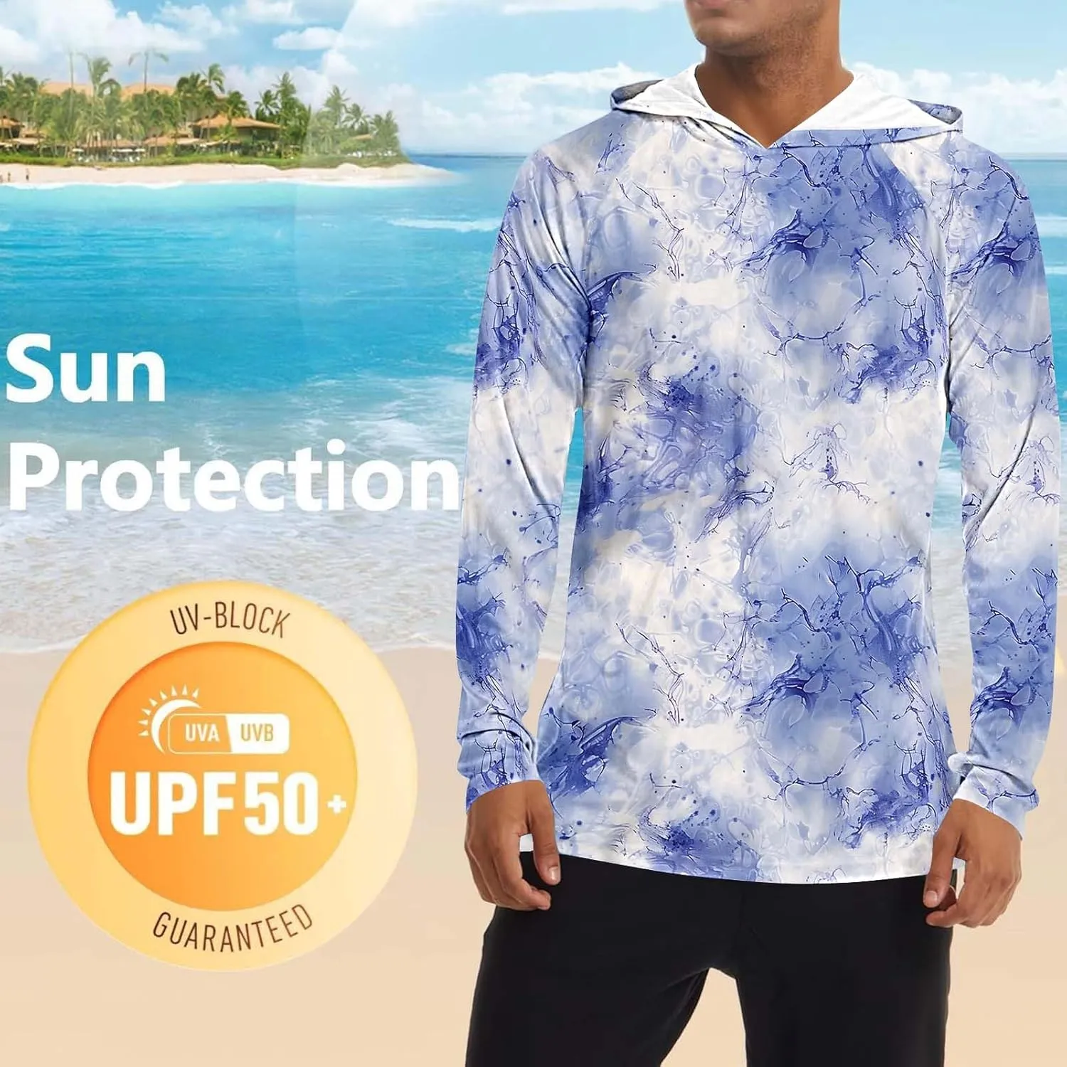 Men's Sun Protection Hoodie Shirt UPF 50  Long Sleeve Rash Guard Outdoor Fishing Lightweight Camo Quick Dry UV Shirts