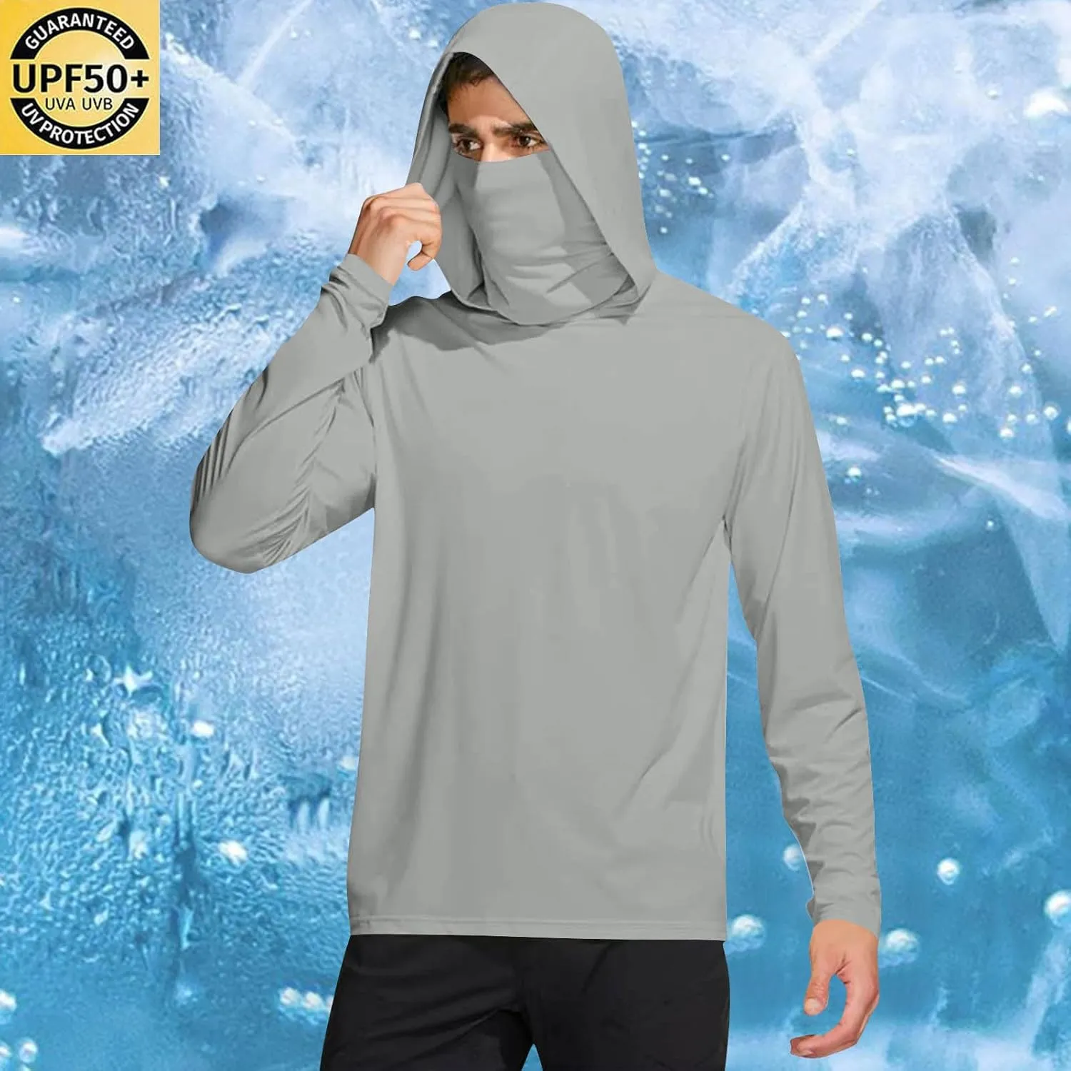 Men's Sun Protection Hoodie Shirt UPF 50  Long Sleeve UV SPF T-Shirts with Face Cover Rash Guard Fishing Lightweight