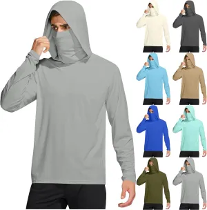 Men's Sun Protection Hoodie Shirt UPF 50  Long Sleeve UV SPF T-Shirts with Face Cover Rash Guard Fishing Lightweight