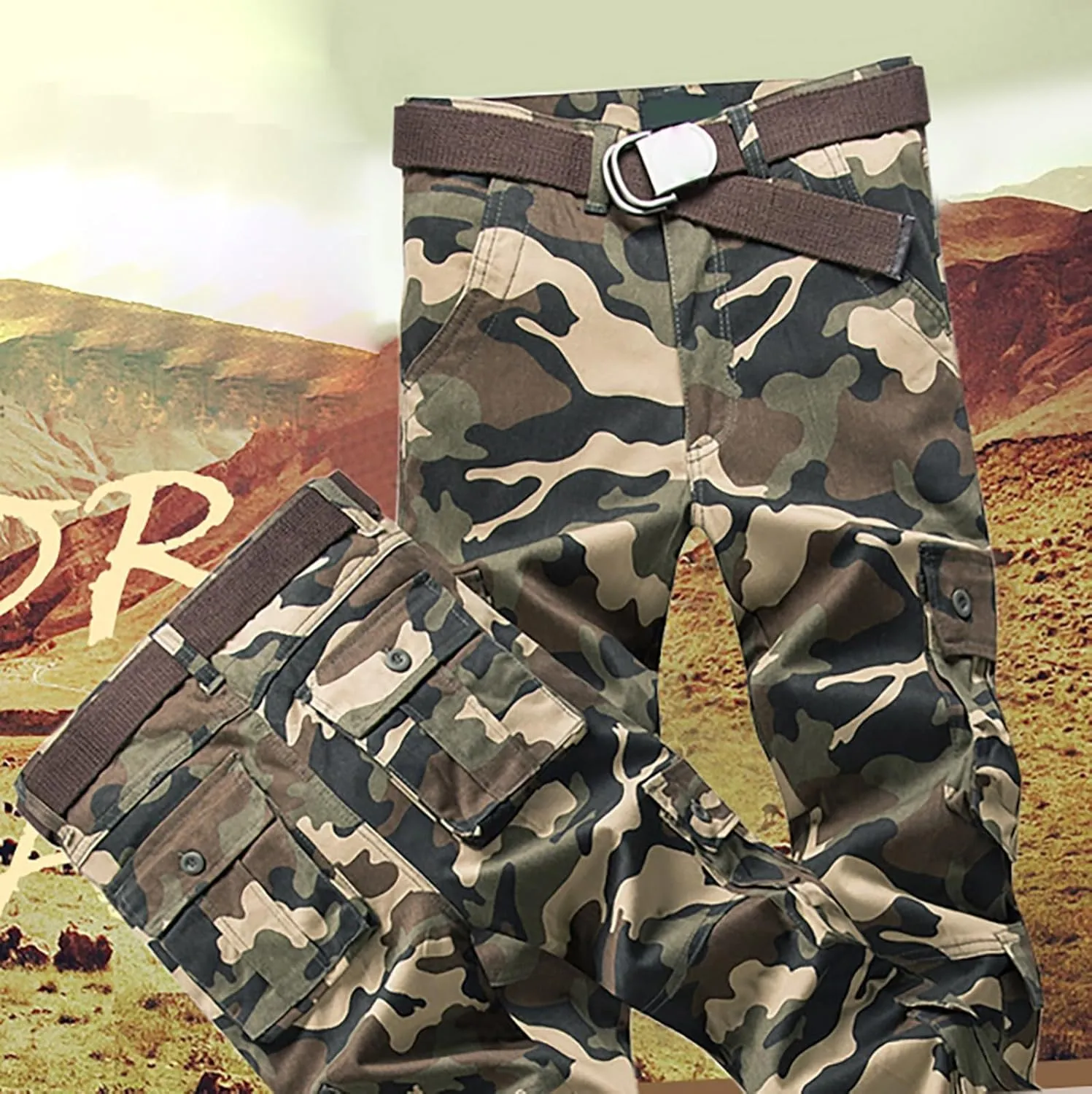 Mens Tactiacl Hiking Work Pants Straight Leg Lightweight Athletic Fit Cargo Trousers Outdoor Pants with Multi Pockets