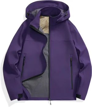 Men's Tactical Softshell Waterproof Hiking Jacket, Lightweight Fleece Lined Hooded Winter Outdoor Jacket
