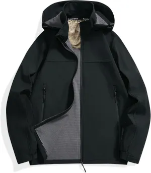 Men's Tactical Softshell Waterproof Hiking Jacket, Lightweight Fleece Lined Hooded Winter Outdoor Jacket