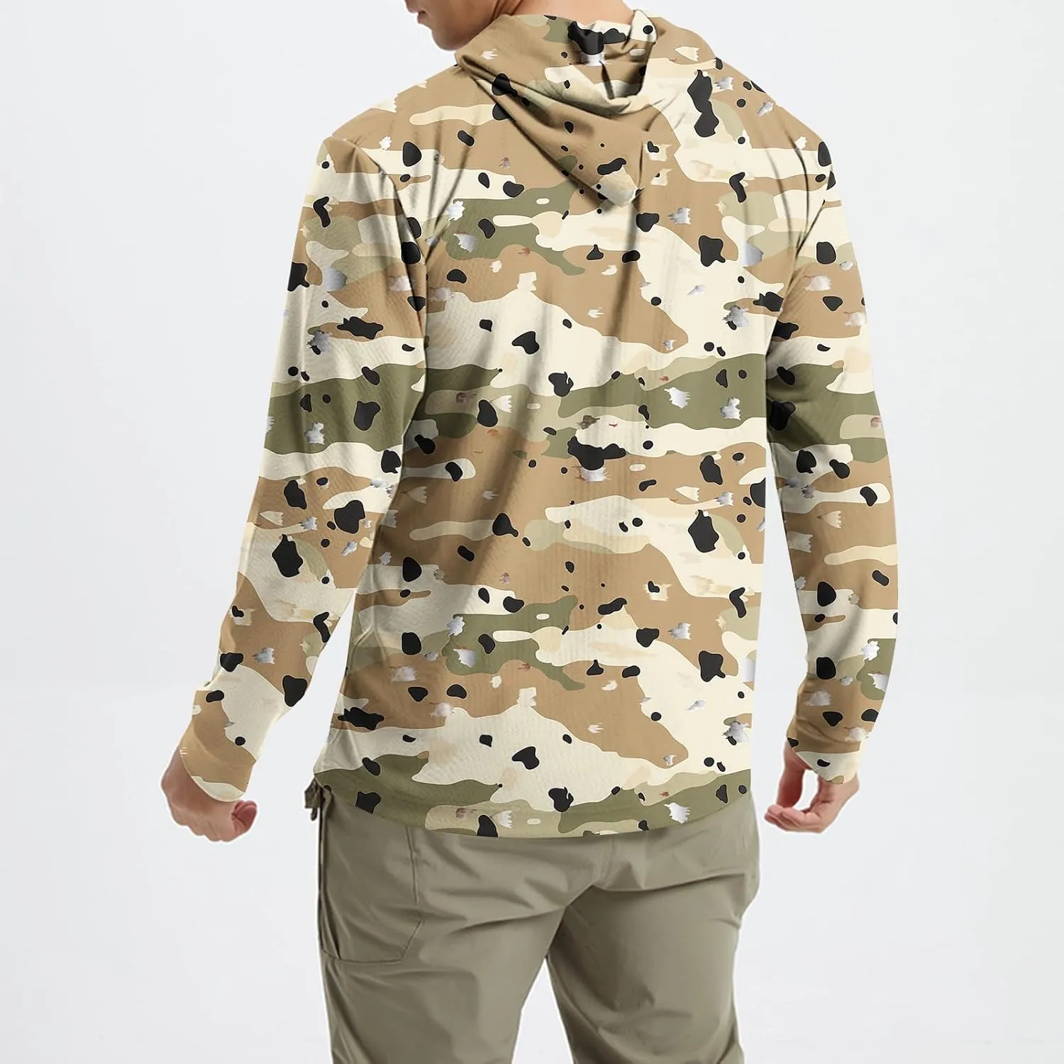 Men's UPF 50  Sun Protection Rash Guard Long Sleeve Camo Fishing Cooling Hoodie Outdoor Fishing Swimming Hiking Shirts