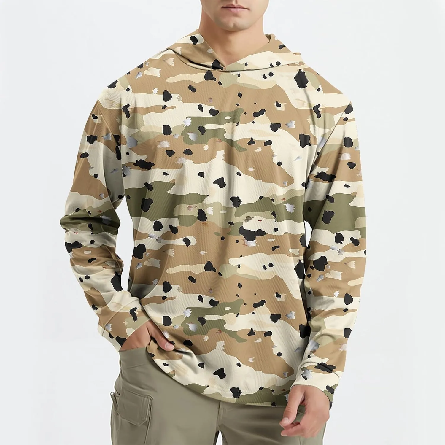 Men's UPF 50  Sun Protection Rash Guard Long Sleeve Camo Fishing Cooling Hoodie Outdoor Fishing Swimming Hiking Shirts