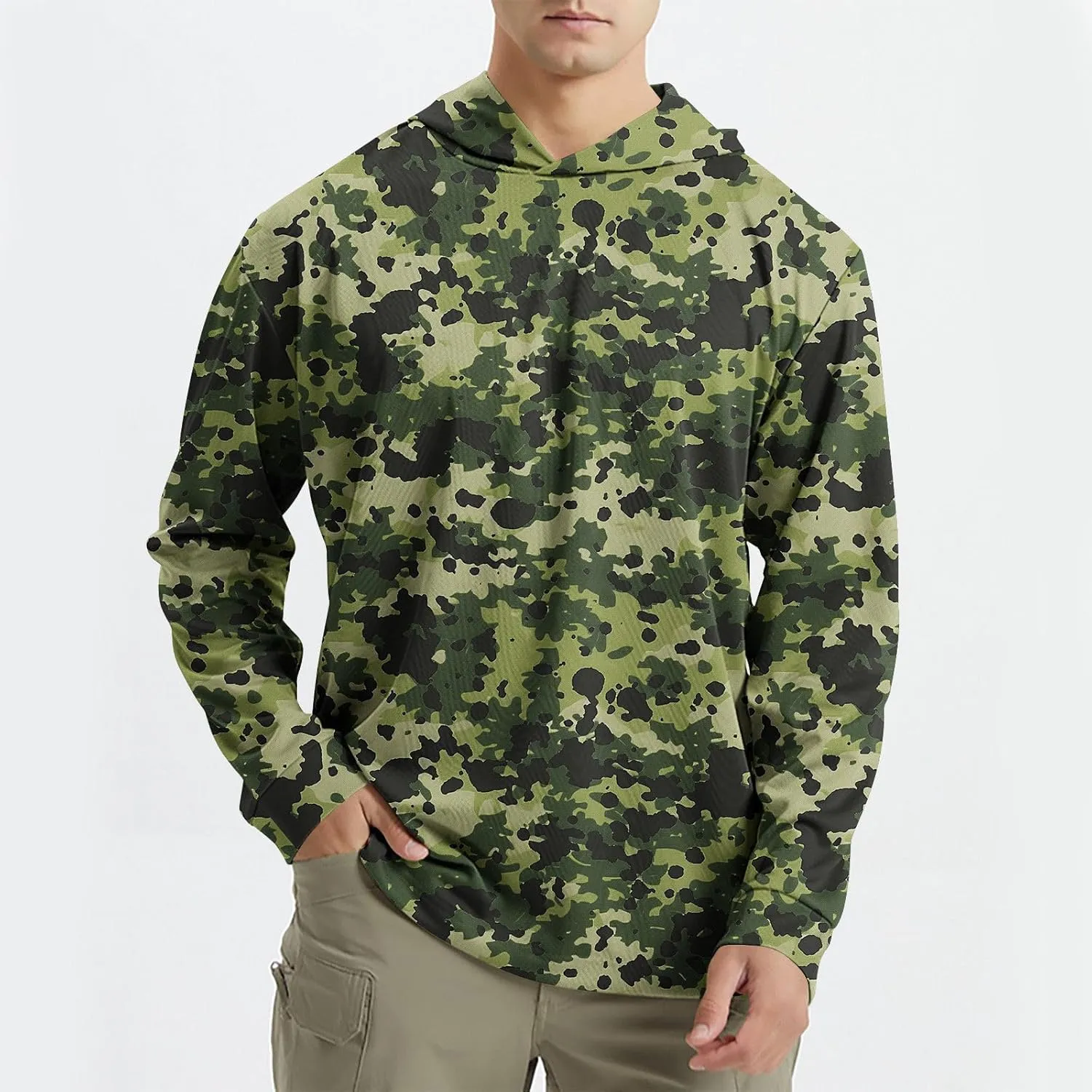 Men's UPF 50  Sun Protection Rash Guard Long Sleeve Camo Fishing Cooling Hoodie Outdoor Fishing Swimming Hiking Shirts