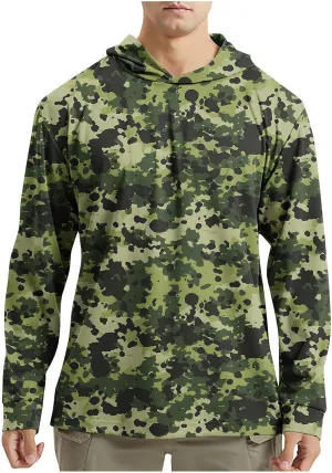 Men's UPF 50  Sun Protection Rash Guard Long Sleeve Camo Fishing Cooling Hoodie Outdoor Fishing Swimming Hiking Shirts