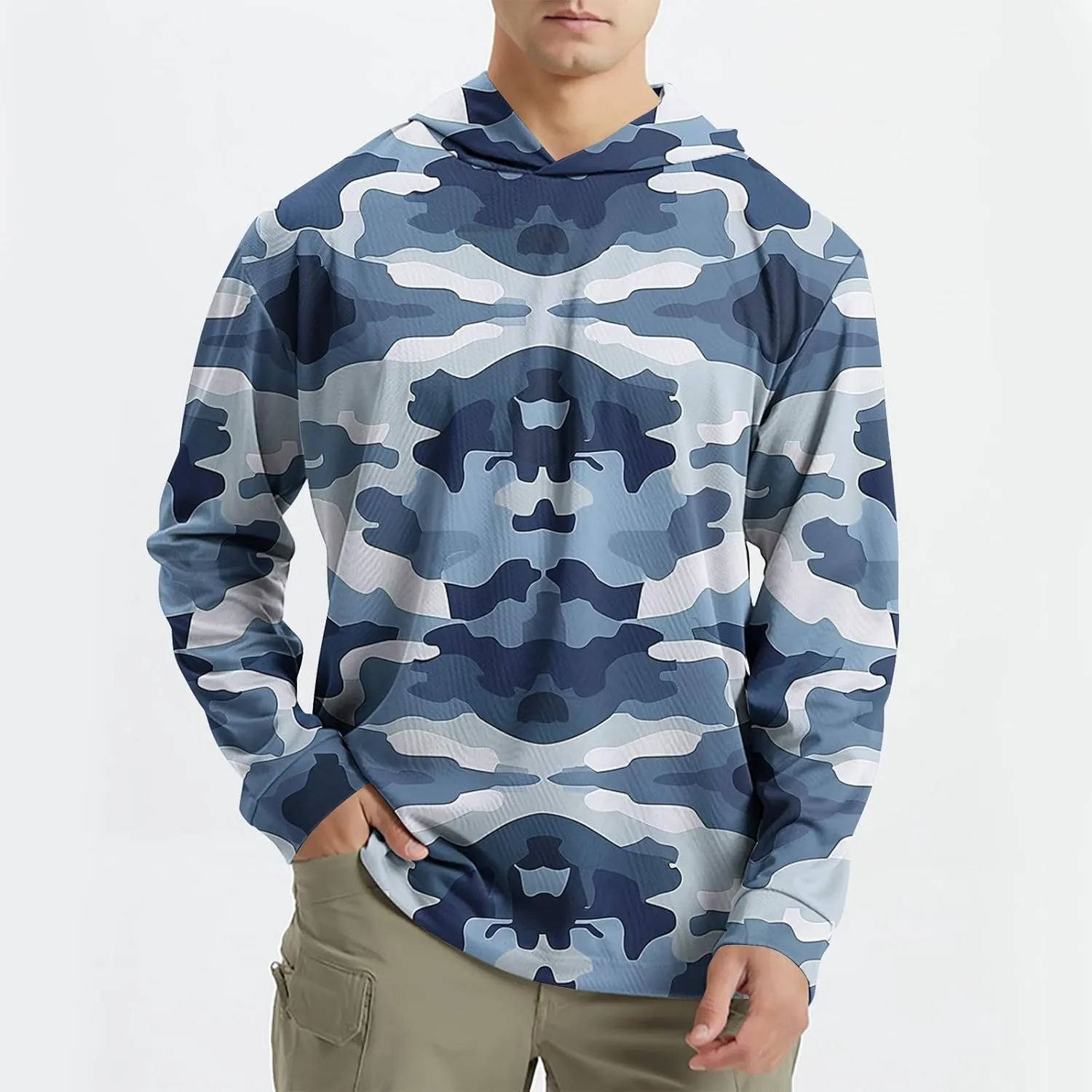 Men's UPF 50  Sun Protection Rash Guard Long Sleeve Camo Fishing Cooling Hoodie Outdoor Fishing Swimming Hiking Shirts
