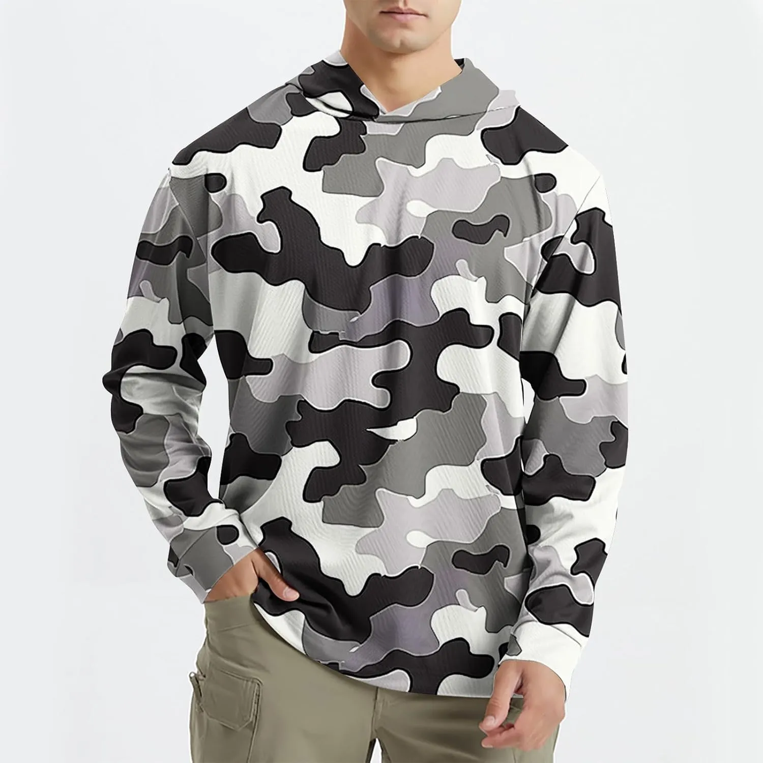 Men's UPF 50  Sun Protection Rash Guard Long Sleeve Camo Fishing Cooling Hoodie Outdoor Fishing Swimming Hiking Shirts