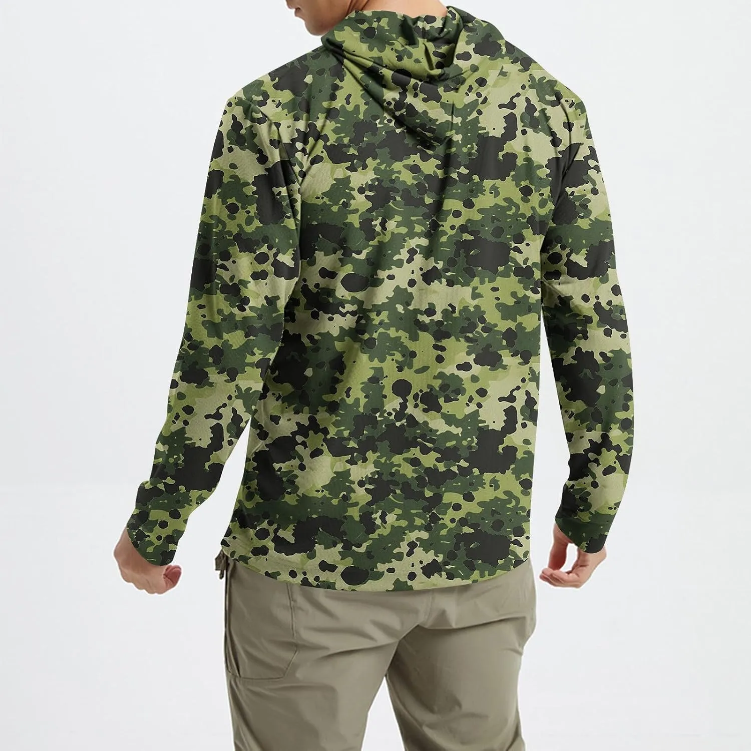 Men's UPF 50  Sun Protection Rash Guard Long Sleeve Camo Fishing Cooling Hoodie Outdoor Fishing Swimming Hiking Shirts