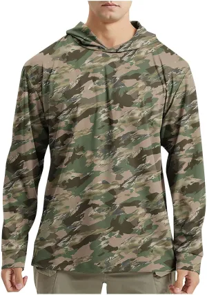 Men's UPF 50  Sun Protection Rash Guard Long Sleeve Camo Fishing Cooling Hoodie Outdoor Fishing Swimming Hiking Shirts