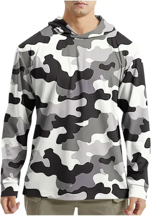 Men's UPF 50  Sun Protection Rash Guard Long Sleeve Camo Fishing Cooling Hoodie Outdoor Fishing Swimming Hiking Shirts