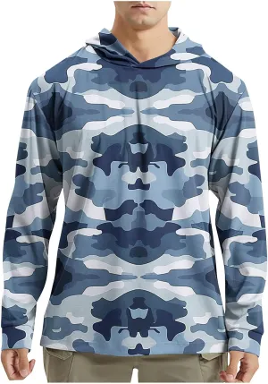 Men's UPF 50  Sun Protection Rash Guard Long Sleeve Camo Fishing Cooling Hoodie Outdoor Fishing Swimming Hiking Shirts