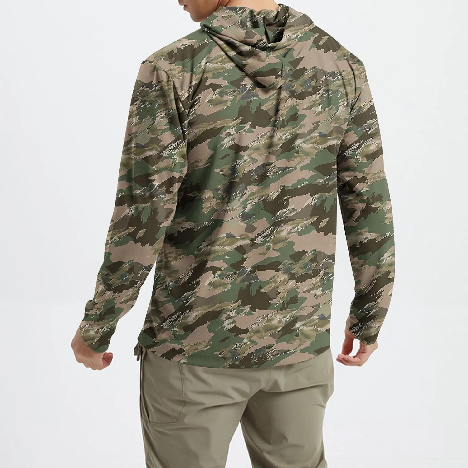 Men's UPF 50  Sun Protection Rash Guard Long Sleeve Camo Fishing Cooling Hoodie Outdoor Fishing Swimming Hiking Shirts