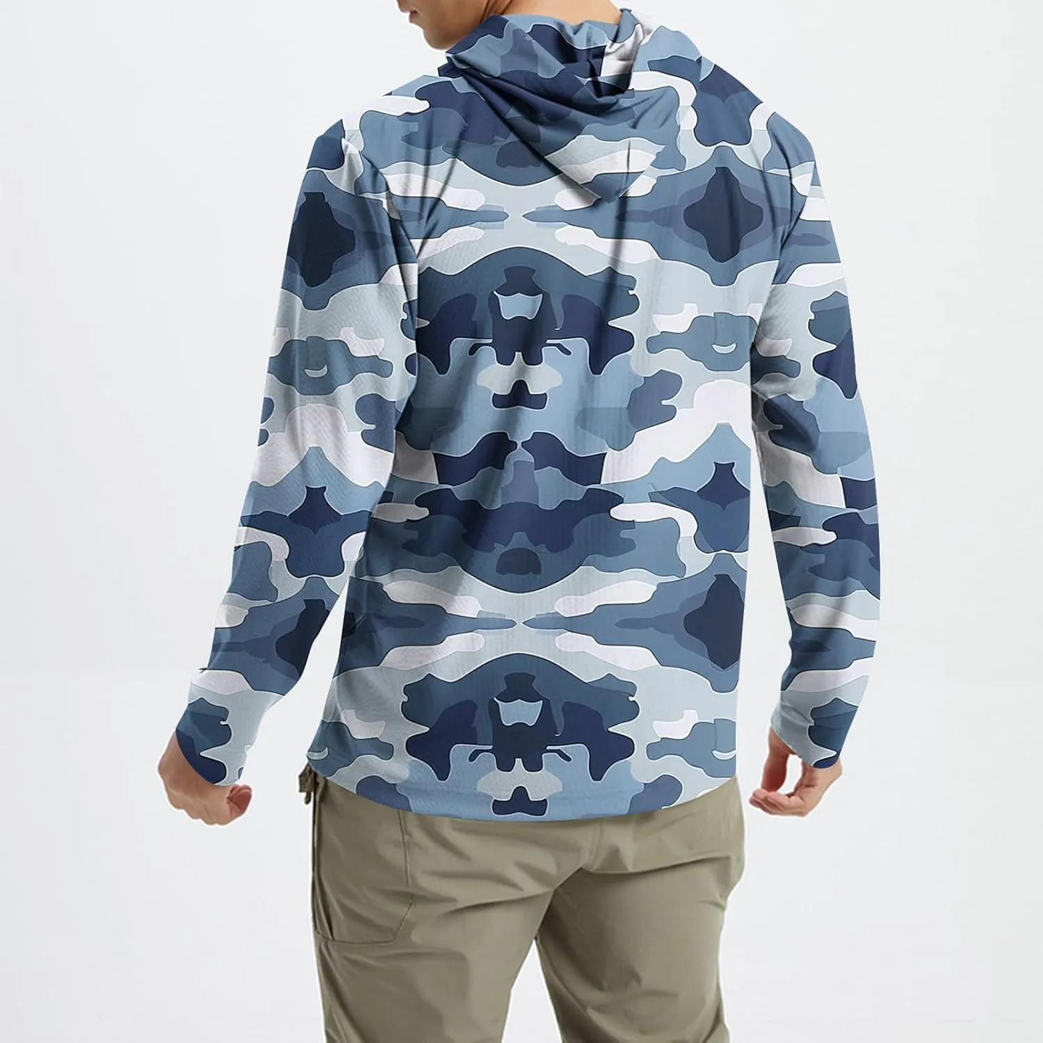 Men's UPF 50  Sun Protection Rash Guard Long Sleeve Camo Fishing Cooling Hoodie Outdoor Fishing Swimming Hiking Shirts