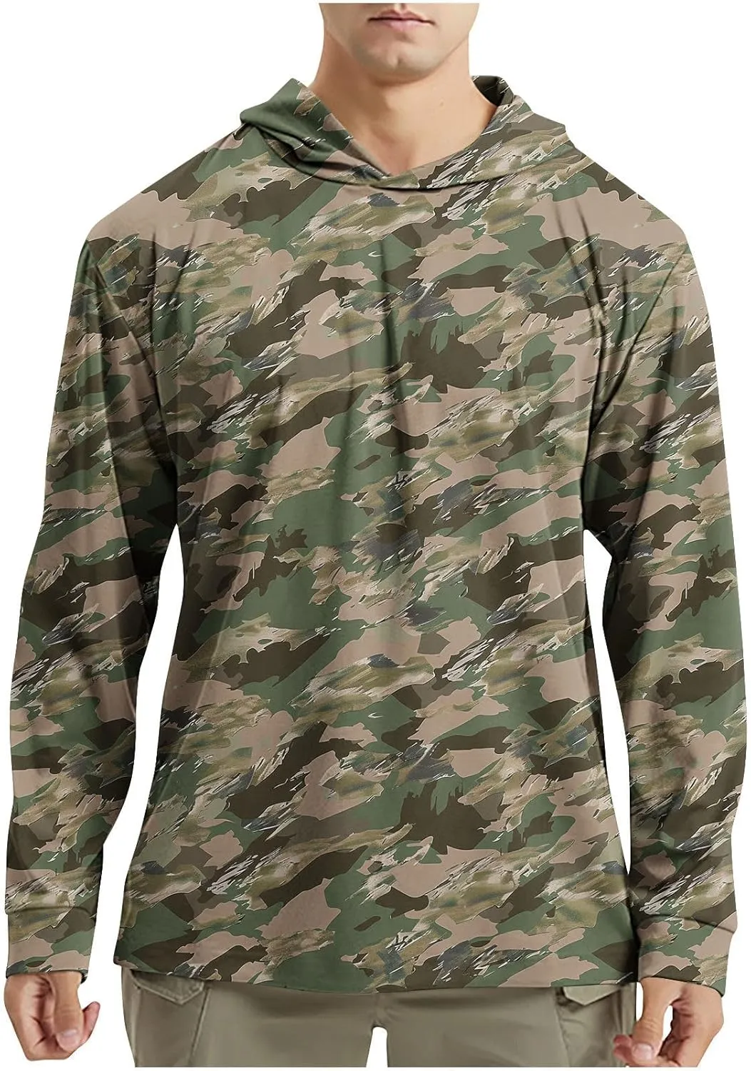 Men's UPF 50  Sun Protection Rash Guard Long Sleeve Camo Fishing Cooling Hoodie Outdoor Fishing Swimming Hiking Shirts
