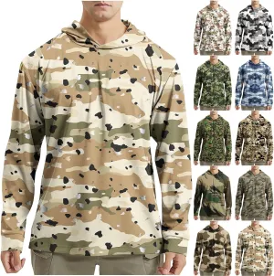 Men's UPF 50  Sun Protection Rash Guard Long Sleeve Camo Fishing Cooling Hoodie Outdoor Fishing Swimming Hiking Shirts