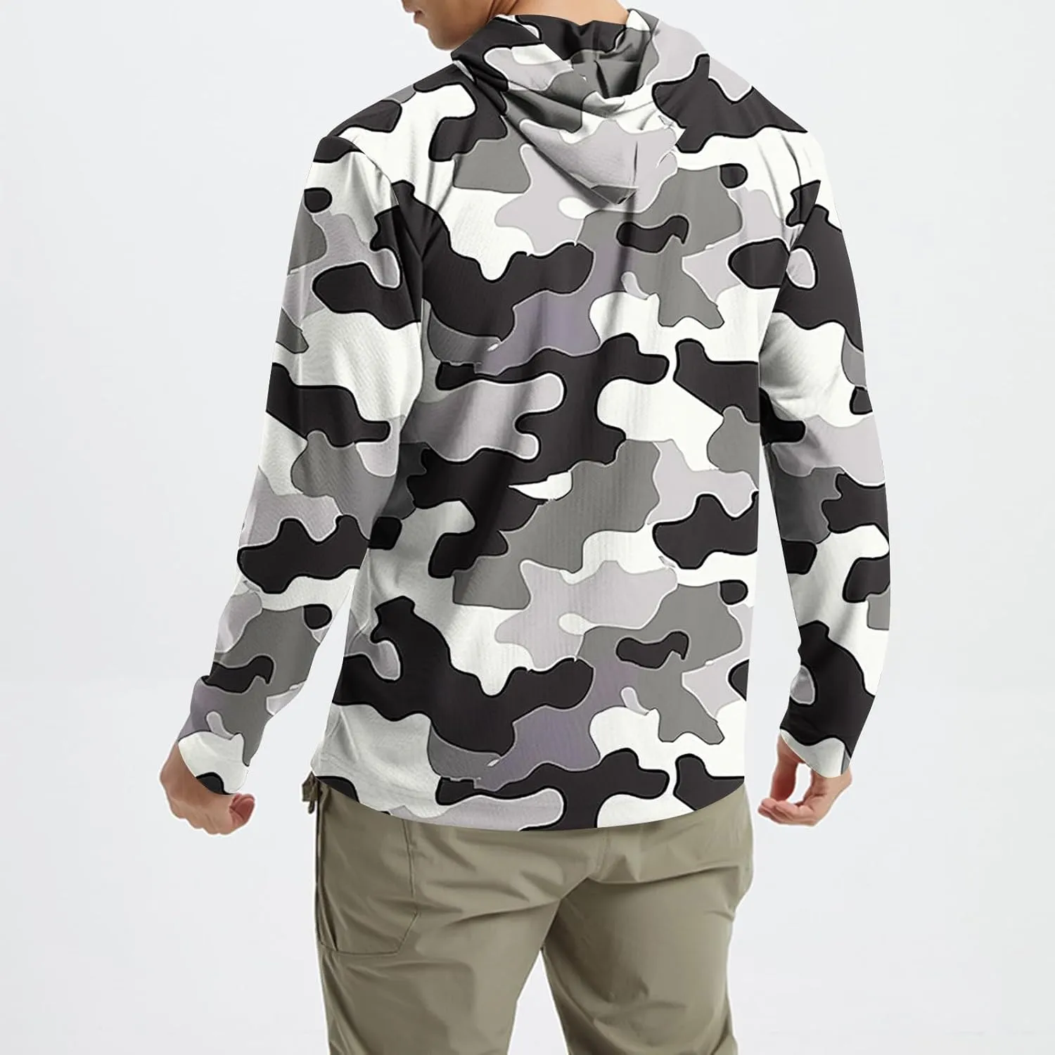 Men's UPF 50  Sun Protection Rash Guard Long Sleeve Camo Fishing Cooling Hoodie Outdoor Fishing Swimming Hiking Shirts