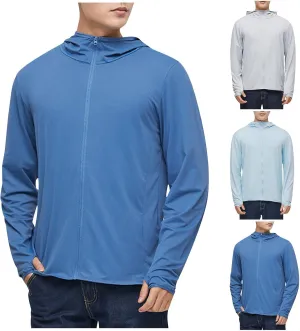 Men's UPF 50  Sun Protection Shirts Jacket Thumb Hole Lightweight Full Zip Hoodie Long Sleeve Shirt for Fishing Hiking