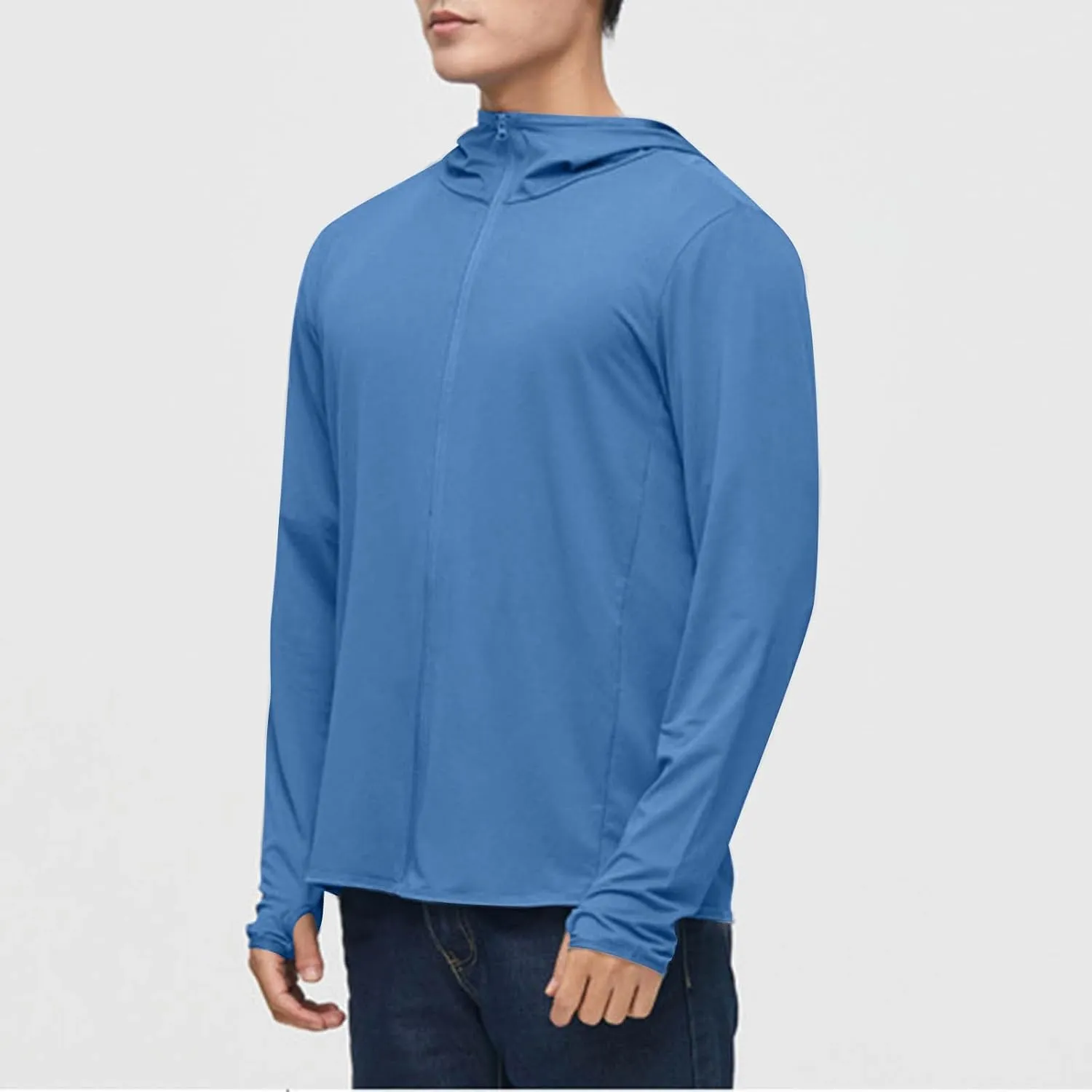 Men's UPF 50  Sun Protection Shirts Jacket Thumb Hole Lightweight Full Zip Hoodie Long Sleeve Shirt for Fishing Hiking