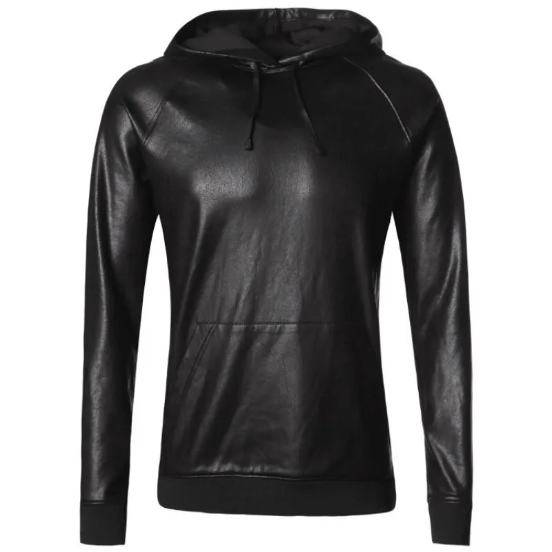 Men's Winter Casual Leather Hoodie