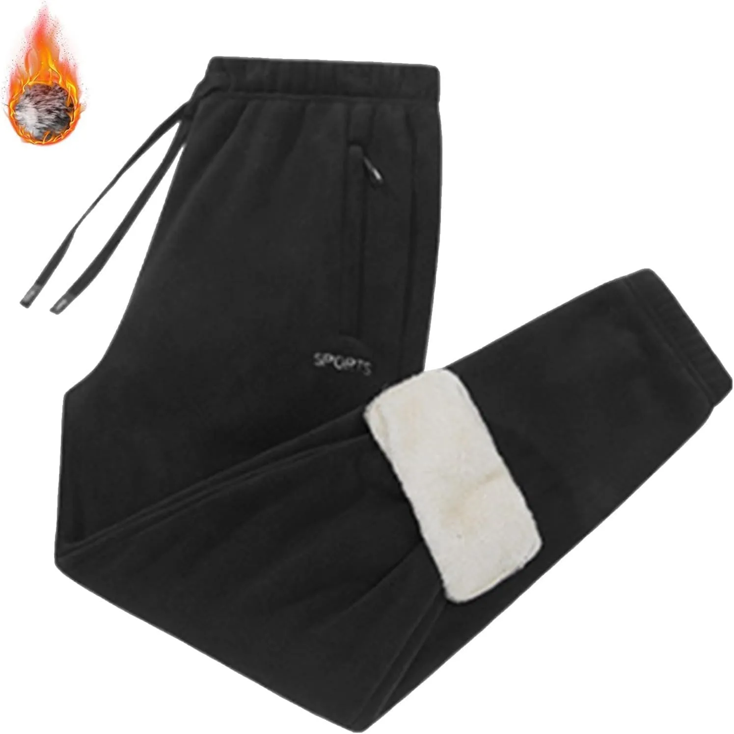 Men's Winter Fleece Pants Pants Trousers Casual Pants Drawstring Elastic Waist Straight Leg Plain Lined Pants for