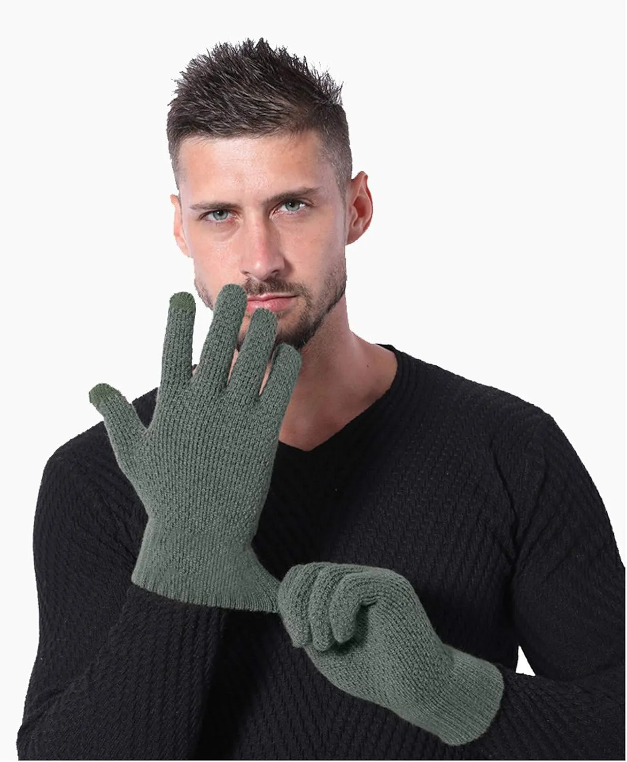 Men's Winter Touch Screen Gloves Warm Knit Gloves Thermal Texting Mitten for Men and Boys