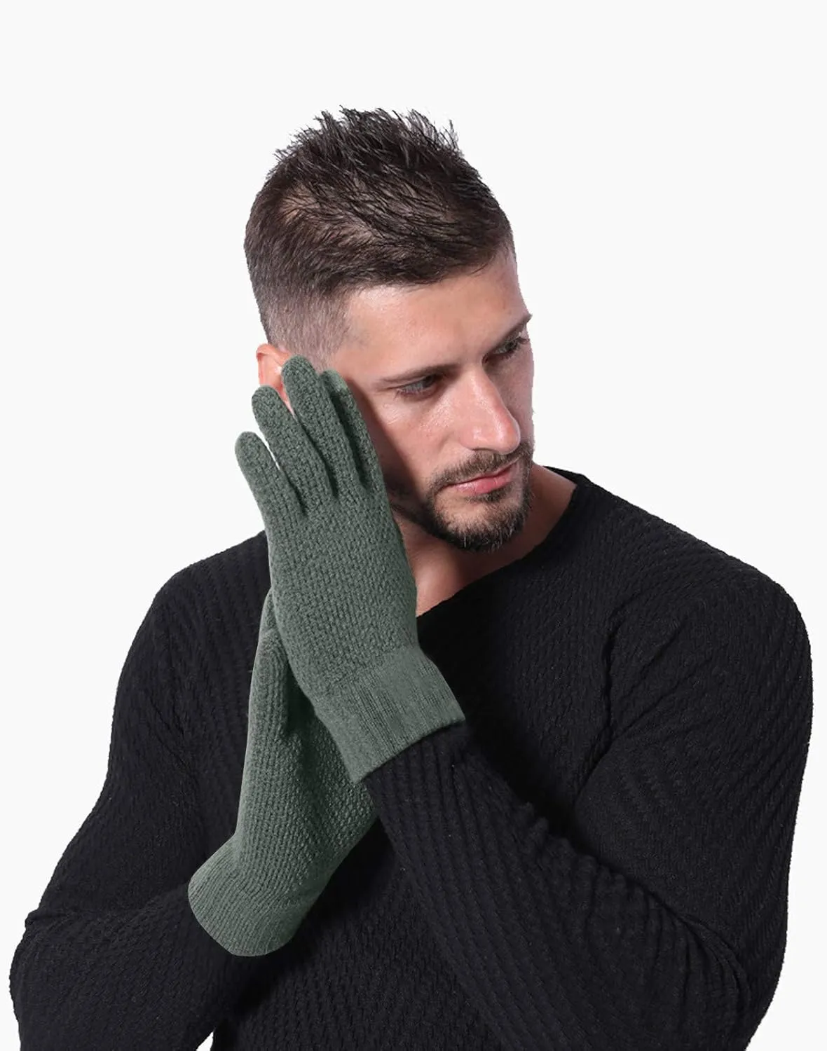 Men's Winter Touch Screen Gloves Warm Knit Gloves Thermal Texting Mitten for Men and Boys
