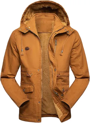 Men's Winter Work Jacket Casual Mid-Length Warm Thickened Coat Fashion Solid Color Fleece Pullover Cardigan Hoodies