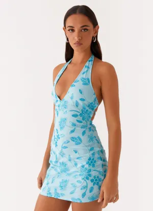 Merida Halterneck Beaded Mini Dress - Blue Quick Dry Technology