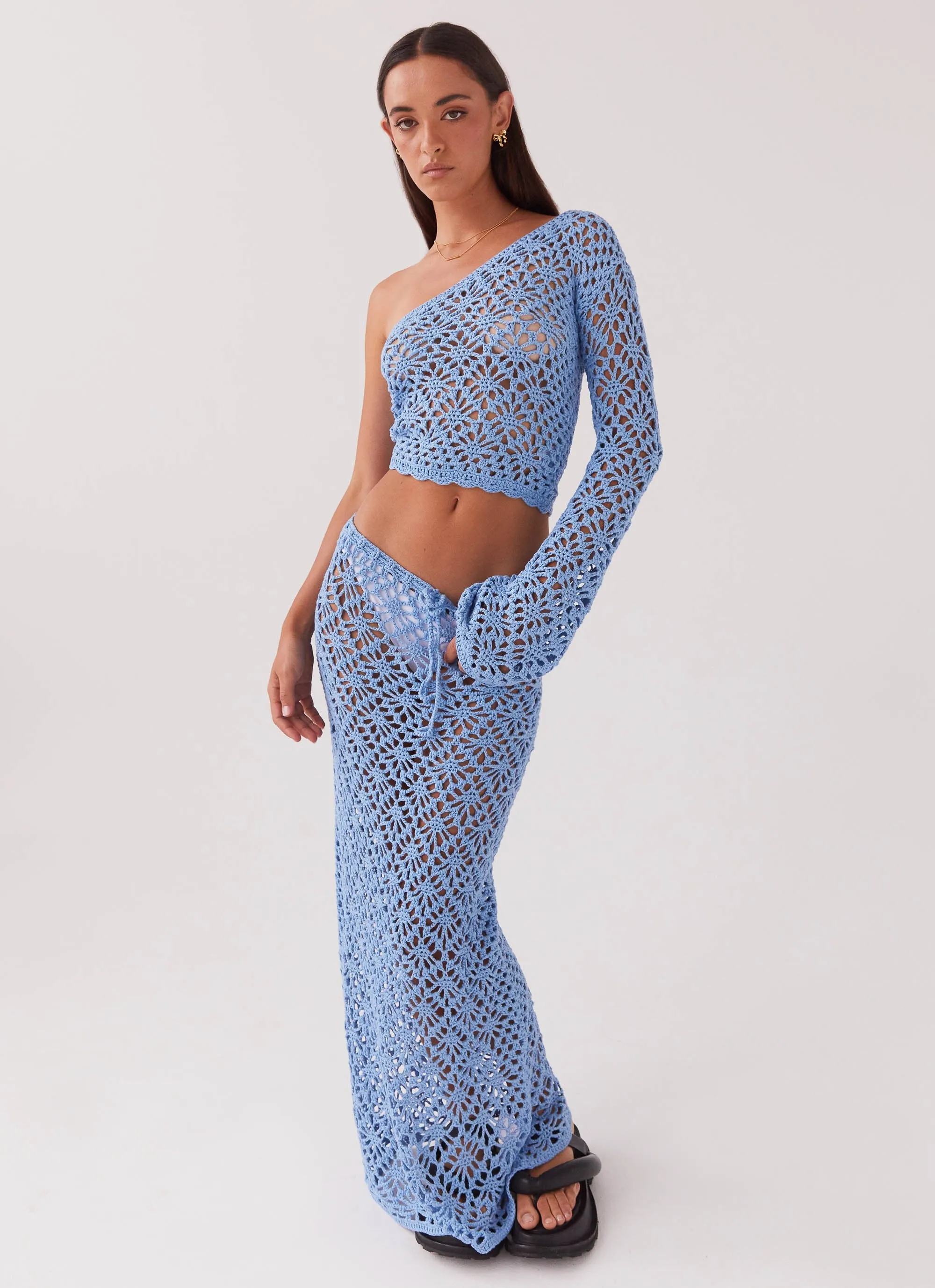 Flat Lay Collar Design Detail Merliah Crochet Maxi Skirt - Blue
