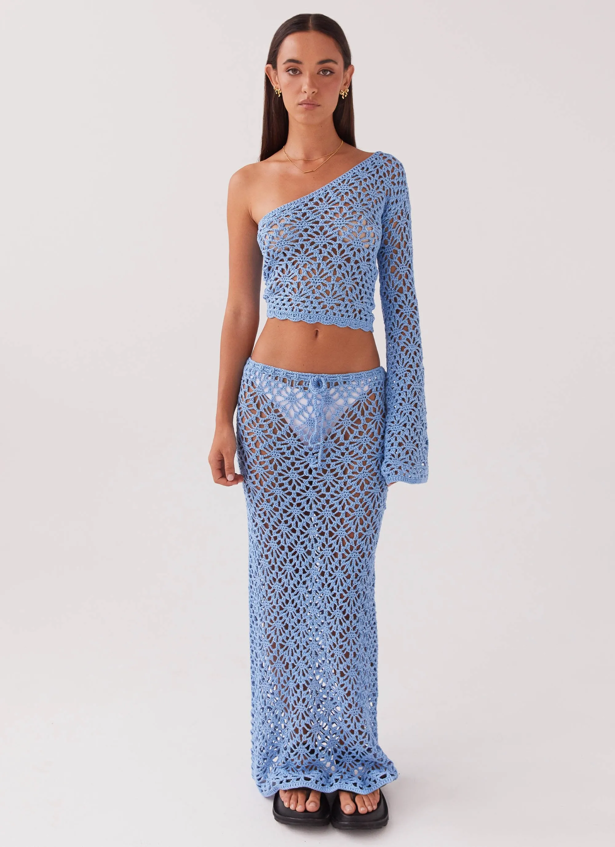 Merliah Crochet Maxi Skirt - Blue Mid Length Erasable Crease