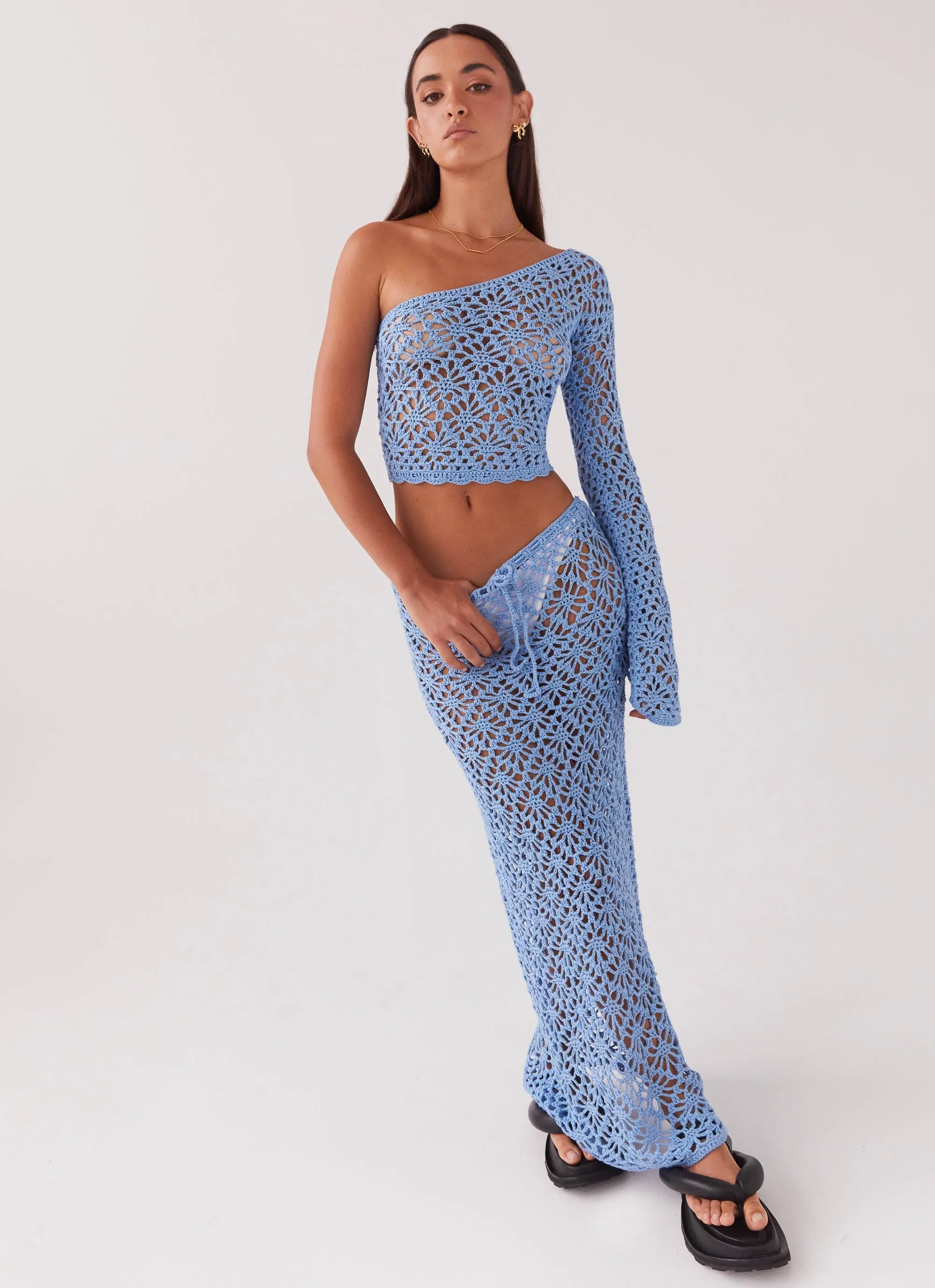 Structured silhouette Tiered Layers Merliah Crochet Maxi Skirt - Blue