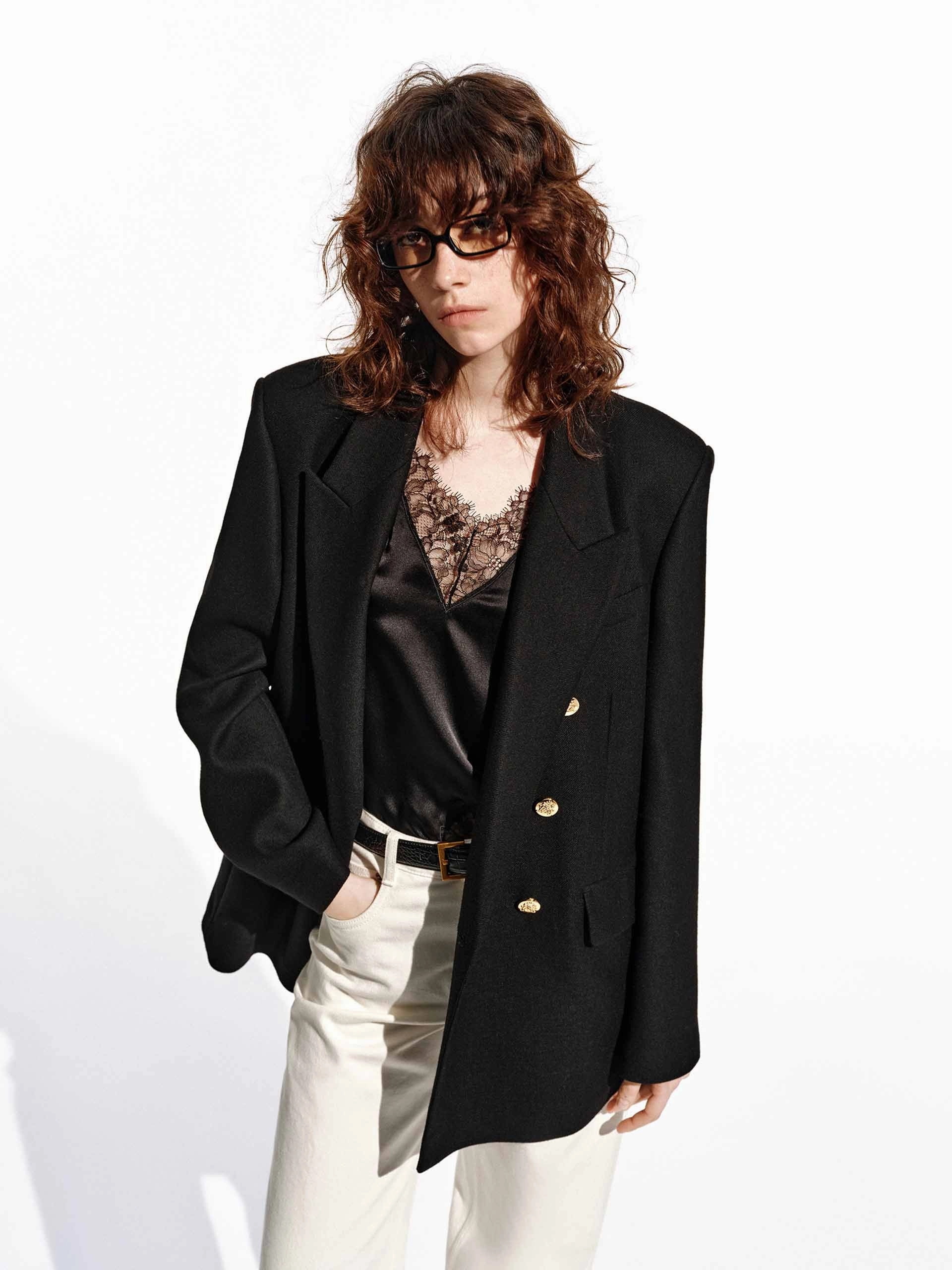 City Ready Style Metallic Button Wool Blazer