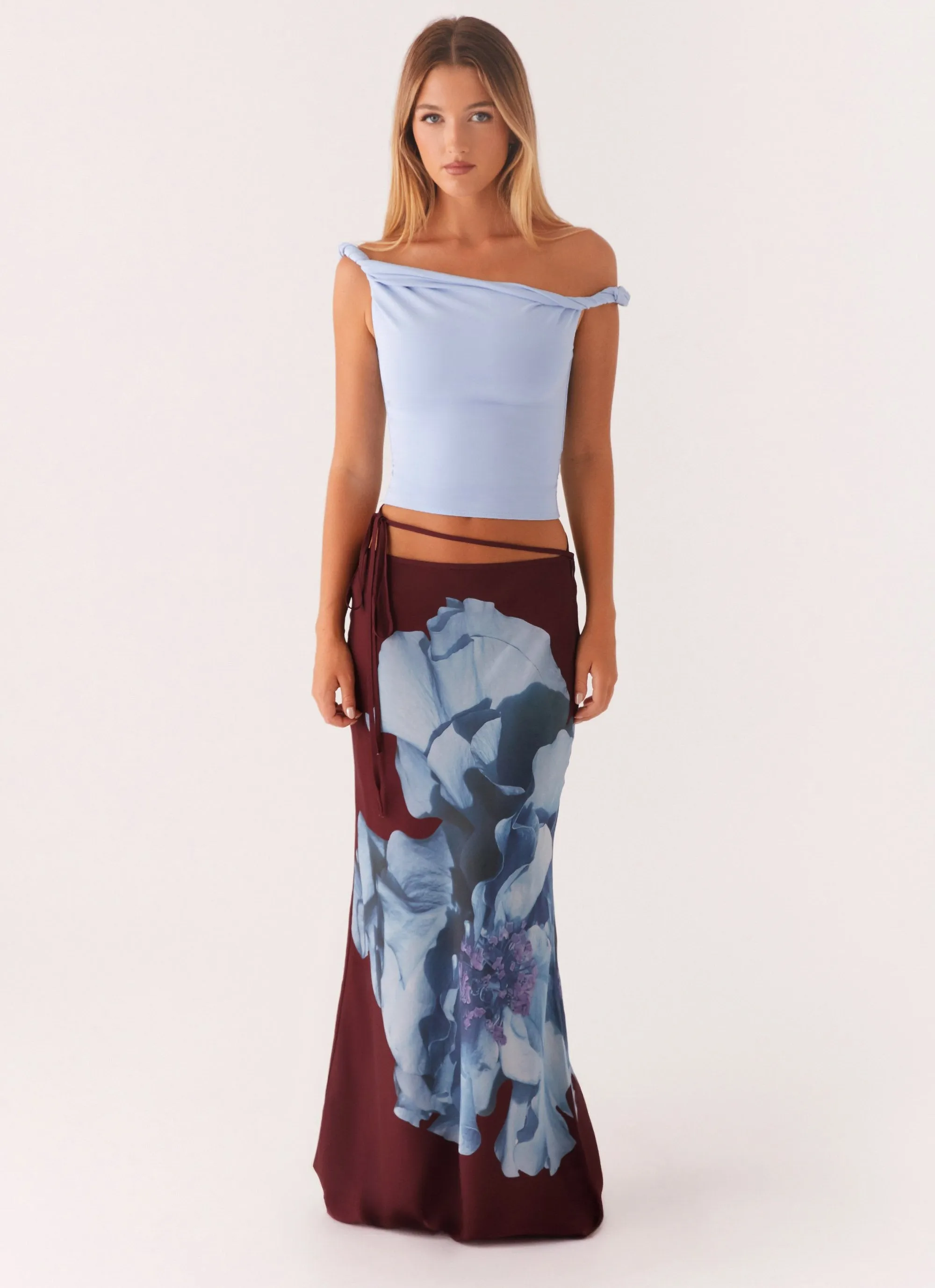 Michelle Maxi Skirt - Maroon Print Foil Print