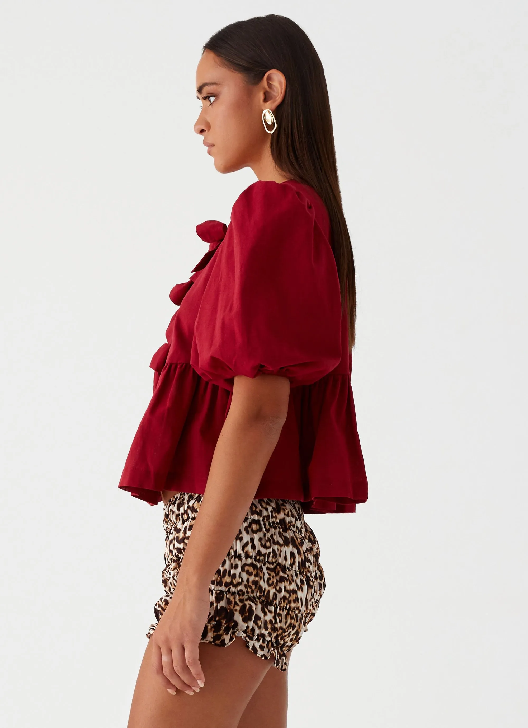 RibbedTexture Western Wind Tie Top - Maroon