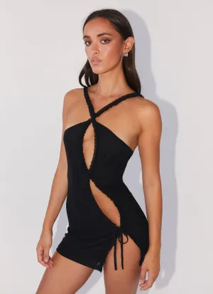 Midnight Rhapsody Ruffle Mini Dress - Black Bold Pattern