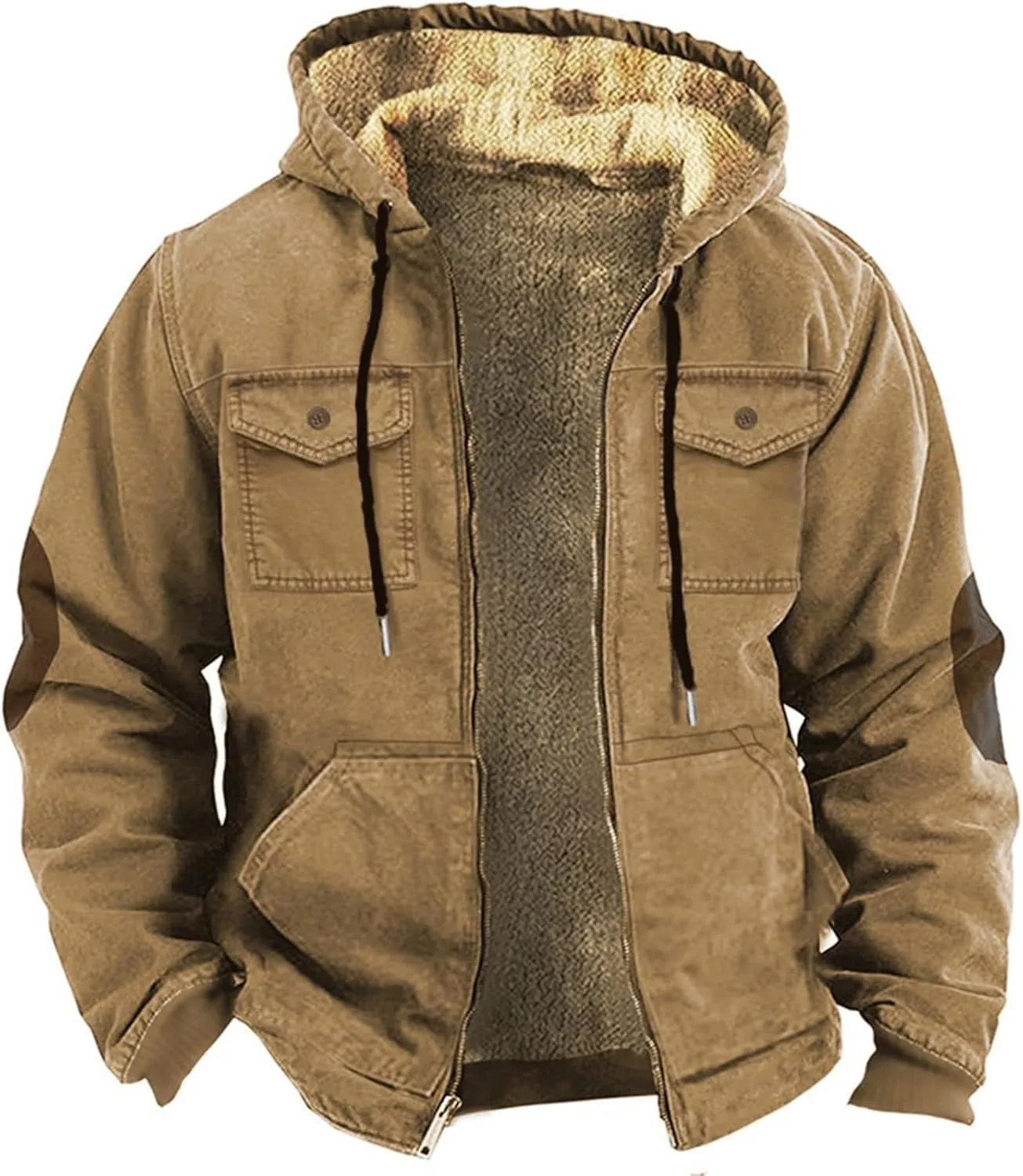 MIDOO Mens Ski Jacket Waterproof Insulated Men Fall Winter Solid Zipper Hooded Loose Outdoor Cotton Coat Top Blouse Jacket