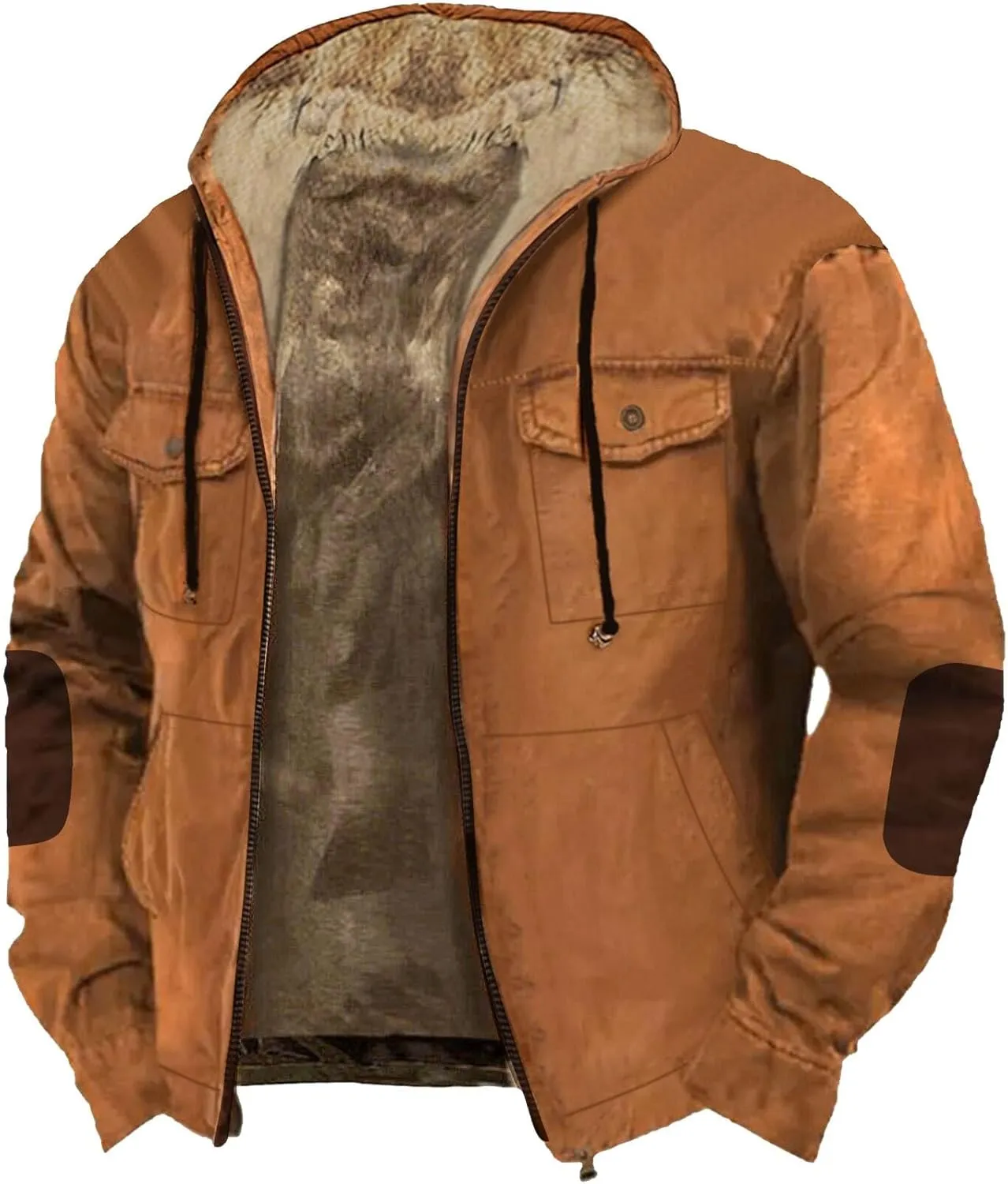MIDOO Mens Ski Jacket Waterproof Insulated Men Fall Winter Solid Zipper Hooded Loose Outdoor Cotton Coat Top Blouse Jacket