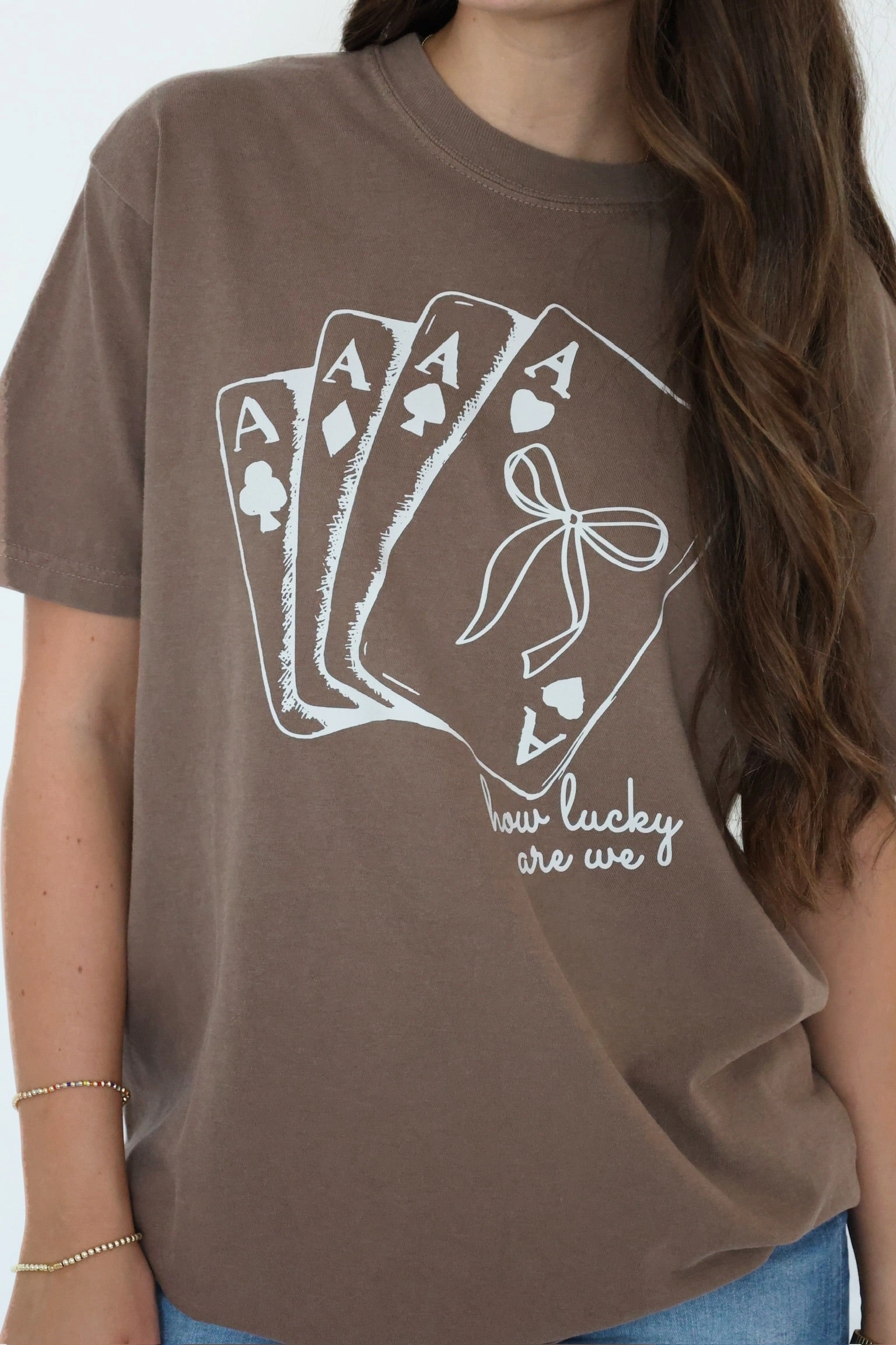 How Lucky Are We Tee- Final Sale Stretch Weave Construction