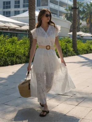 Mikaela Belted Broderie Midi Dress in White Everyday Movement