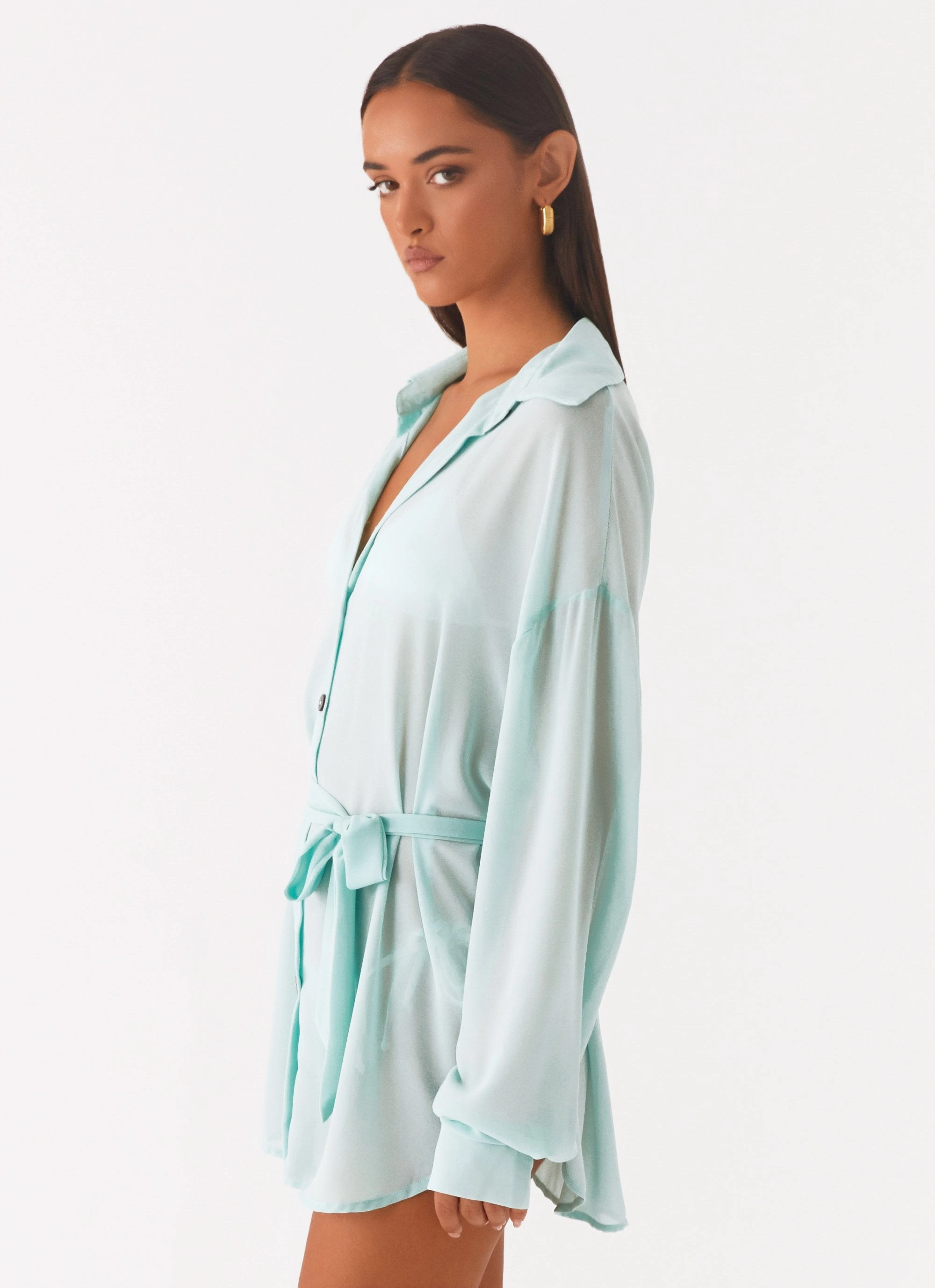 Affordable Luxury Miley Oversized Chiffon Shirt - Pale Blue