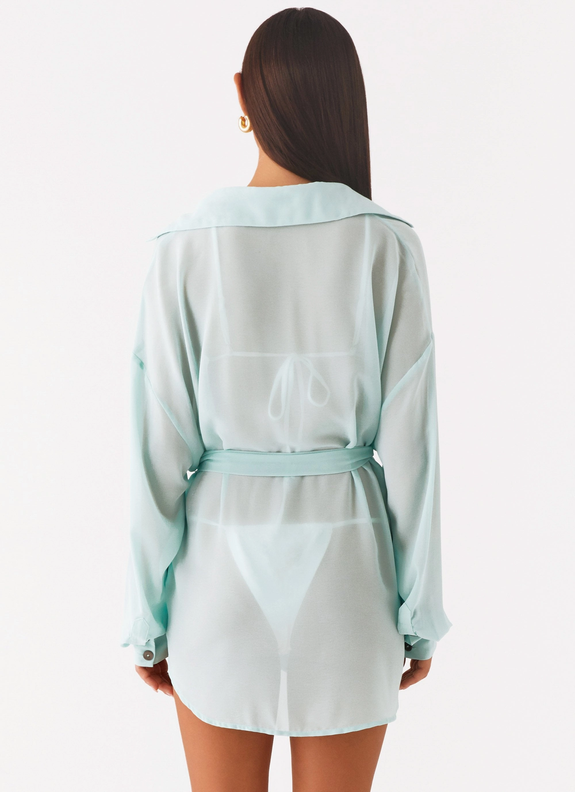 Reinforced Shoulders Trendy Pattern Miley Oversized Chiffon Shirt - Pale Blue