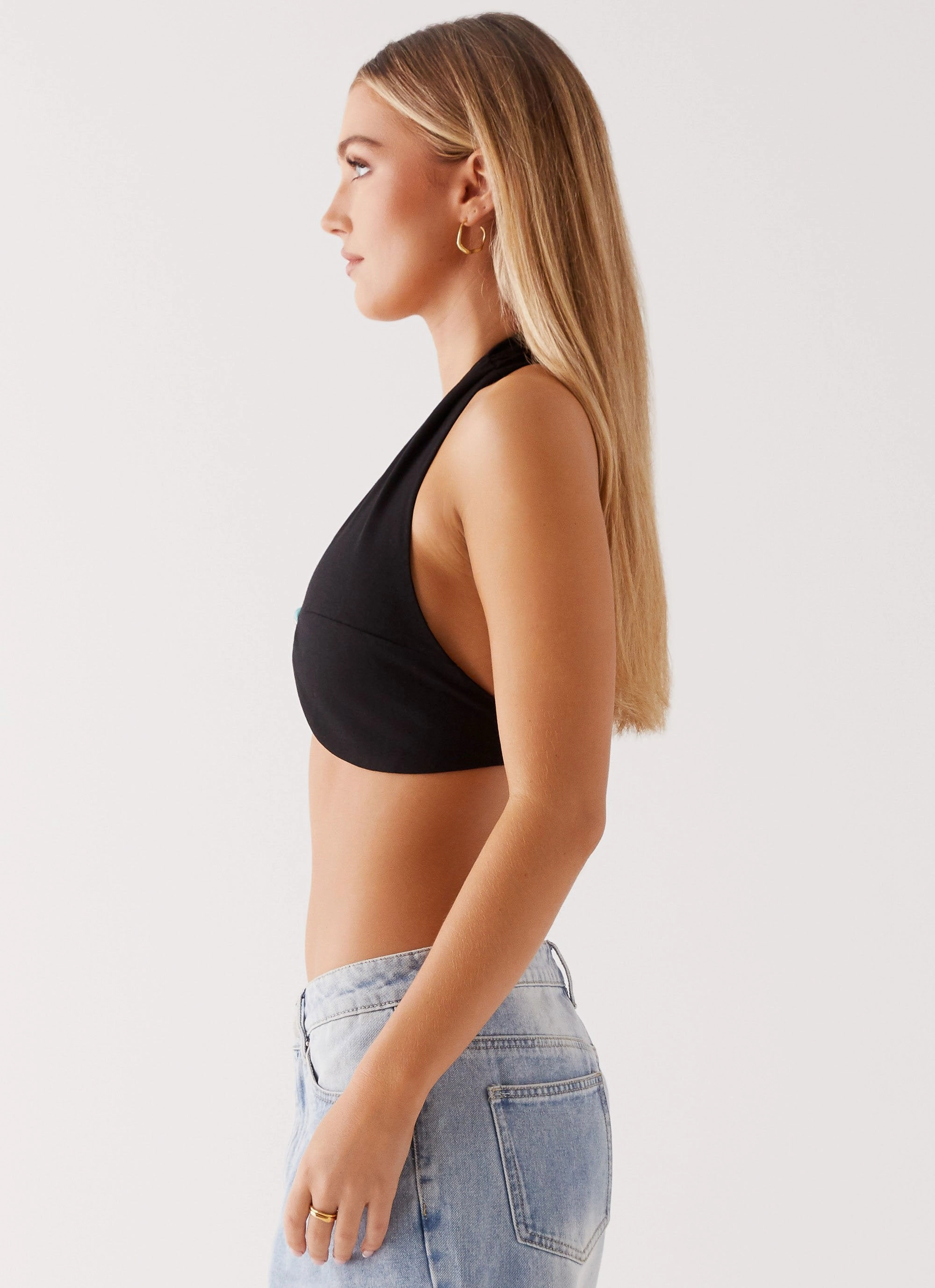 Milli Halter Beaded Top - Black Stretch Technology Grid Back Panel