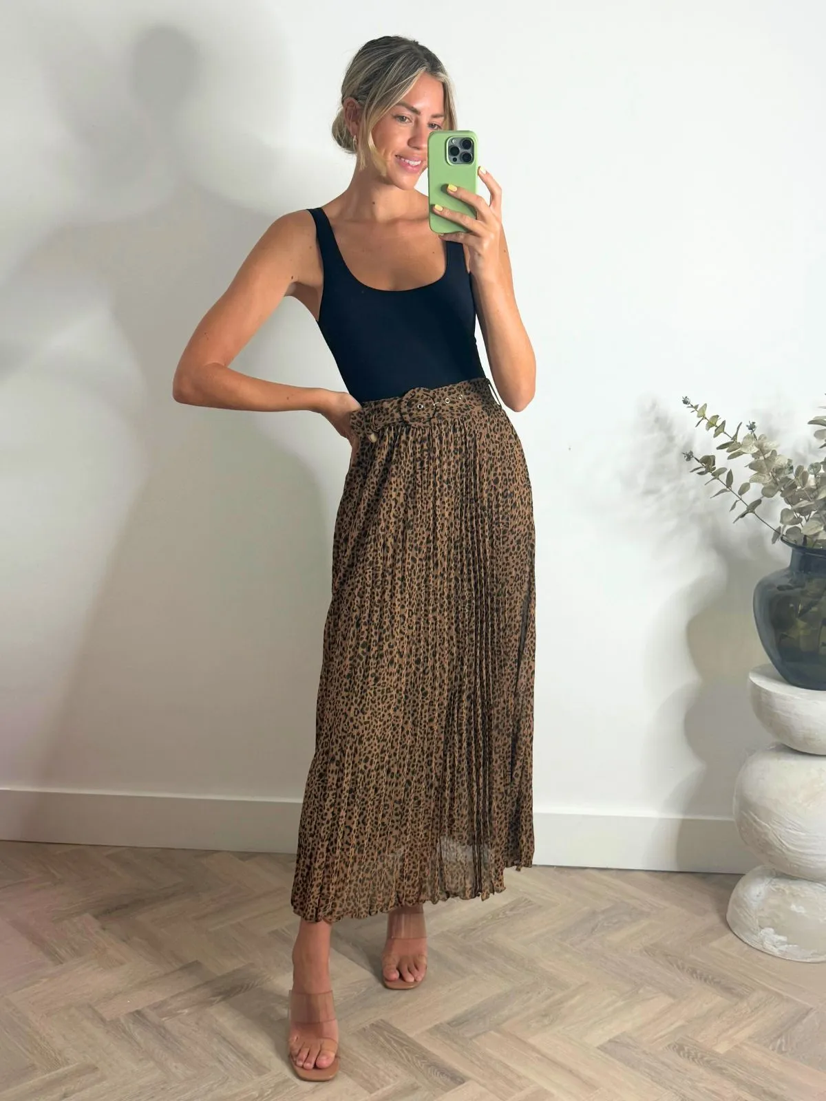 Demi Pleated Midi Skirt / Animal Light Touch