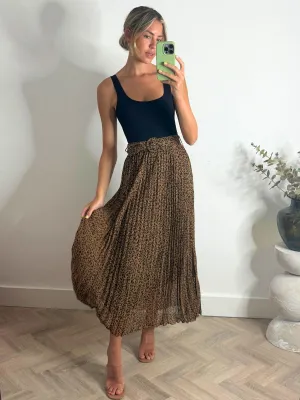 Demi Pleated Midi Skirt / Animal Denim style